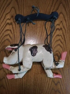 1940’s Vintage Hand Carved Wood Pig Marionette String Puppet Primitive Folk Art - Picture 1 of 15