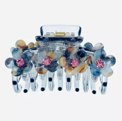 USA ACRYLIC FLOWER HAIR CLAW JAW CLIP made with SWAROVSKI CRYSTAL GRAY Pink - Image 1 of 4