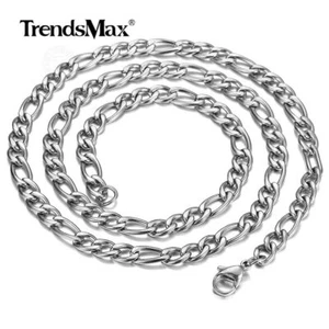 5mm 24" Silver Stainless Steel Figaro Link Chain Necklace for Men Women  - Picture 1 of 2