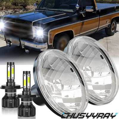 Par de faros redondos de 7 pulgadas de haz alto bajo Fit GMC C15/C25 C35 1975-1978 Foto 1 de 4
