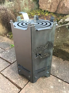 Feuertonne Feuerschale Feuerkorb Berge Hirsch Motiv 6-Eckig inc.Grillrost - Bild 1 von 8