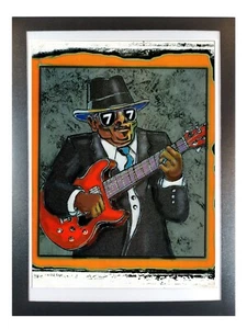 Blues Guitar Full-Page Illustration - Framed Vint. Original Guitar Magazine Page - Picture 1 of 7