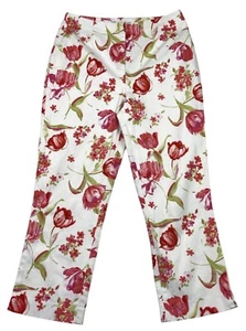 SIROCCO Capri Pants Women's White Floral Straight Leg 3/4 Stretch  Size S - Picture 1 of 13