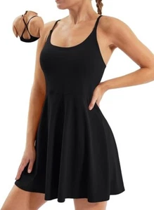 Tennis Dress Womens Athletic Dress Built in Shorts & Bra Adjustable Strap - Picture 1 of 2