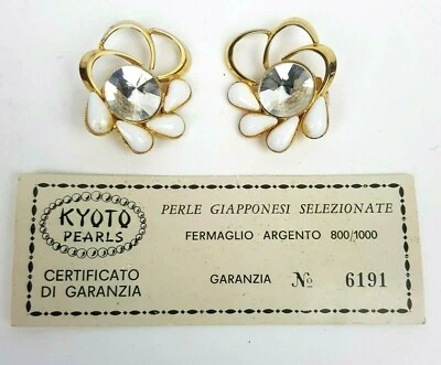 KYOTO PEARLS PERLE GIAPPONESI SELEZIONATE FERMAGLIO ARGENTO 800 / 1000 VINTAGE - Immagine 1 di 4