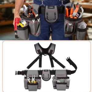 US Tool Belt with Suspenders Adjustable Carpenter Tool Pouch Heavy-Duty Nylon - Picture 1 of 13