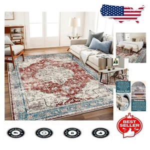 Soft & Stain-Resistant 5' x 7' Floral Area Rug - Kids and Pets Friendly - Picture 1 of 7