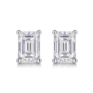 Real 2Ct Emeralds Cut Moissanite Stud Earrings Women Gift 925 Sterling Silver - Picture 1 of 11
