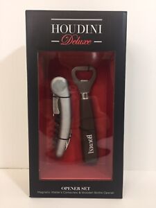 New Houdini Opener Set - Magnetic Waiter's Corkscrew & Wooden Bottle Opener