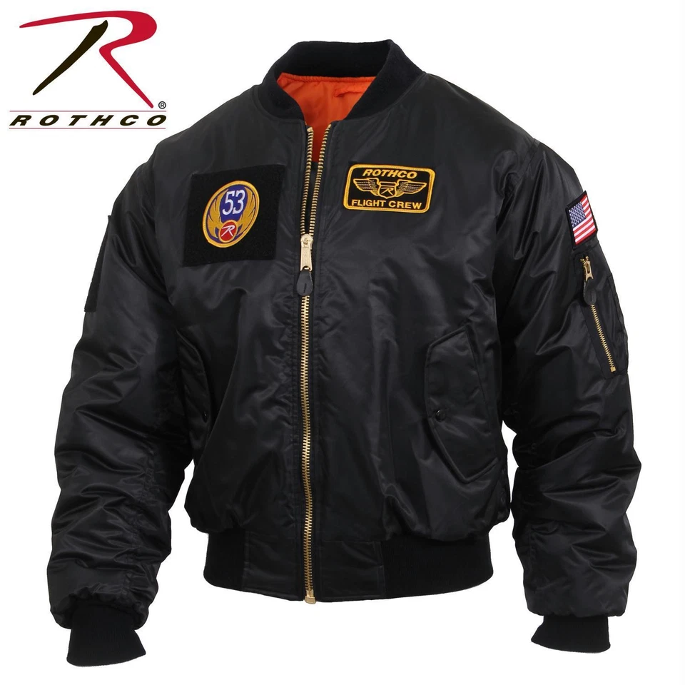Rothco Ma-1 Flight Jacket With Patches Black Small 7250-black-s