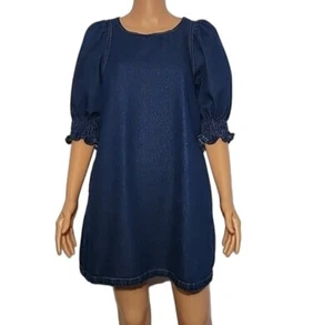 BEULAH STYLE Blue Denim Shift Dress Short sleeve Size SMALL/MEDIUM - Picture 1 of 13