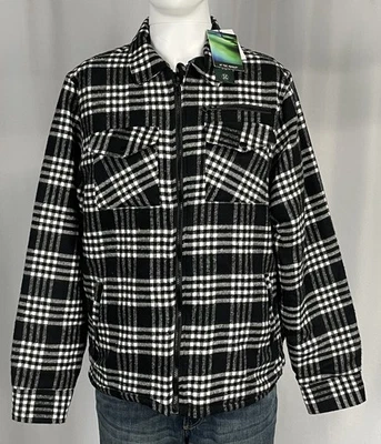 Sovereign Code Men's Medium Black White Plaid Woven Insulated Zip Up Jacket New - Image 1 of 4