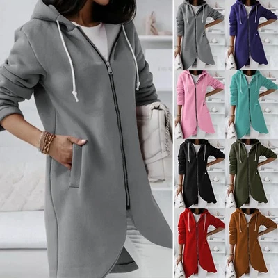 Damen Sweatjacke Hoodie Kapuzenpullover mit Zipper Jacke Langarm Mantel Mode - Bild 1 von 4