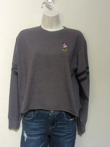 Disney Minnie Mouse Jersey Pullover Crop Top Woman Sz Lg Long Sleeve Gray - Picture 1 of 8