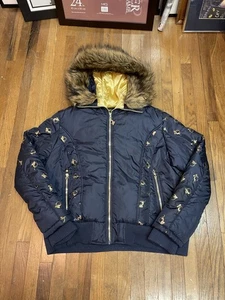 Baby Phat gefütterte Jacke Daunenmantel 2XL blau Fellkapuze Hip Hop Streetwear Vintage Y2K - Bild 1 von 6