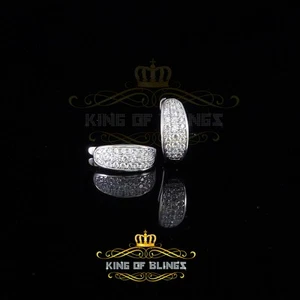 white Gold 925 Sterling Silver Mens hip hop Iced 3 row Huggie Hoop earrings - Picture 1 of 12