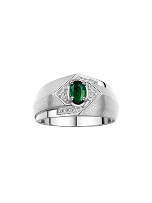 ANILLO RYLOS ORO BLANCO 14K ZAFIRO VERDE Y DIAMANTES PIEDRAS PRECIOSAS DE DISEÑO TALLA 8-13 Foto 1 de 4
