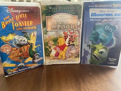 Kids movies vhs lot Monsters Inc Brave Little Toaster Mars Winnie Pooh Disney - Image 1 of 4