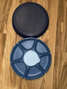 TUPPERWARE NEW Serving Center Set Blue Veggie Tray Fruit Dip - Picture 1 of 7