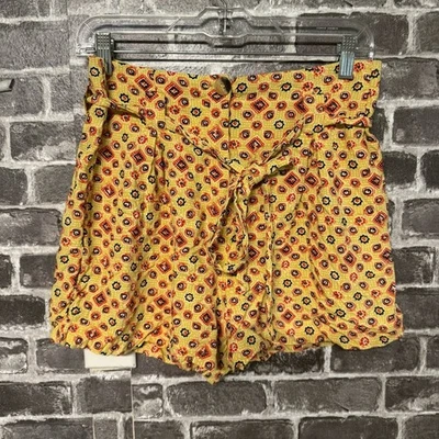 Superdry Printed Paperbag Shorts yellow tile tie belt waist pockets SIZE 6 - Image 1 of 4