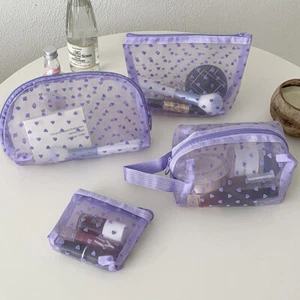 Large Capacity Love Heart Mesh Makeup Bag Transparent Cosmetic Bag Girls - Imagen 1 de 15