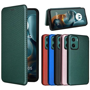 For Motorola Moto G05 /E15, Luxury Carbon Fiber Leather Wallet Stand Case Cover - Picture 1 of 25