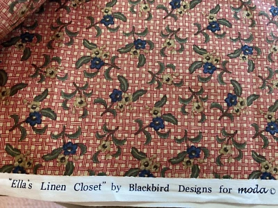 BTHY Ella's Linen Closet Blackbird Designs Moda Floral red 1/2 yd - Image 1 of 2