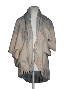 Cherish Damen Shrug Cape Poncho Fransenbesatz Einheitsgröße beige & grau - Bild 1 von 2