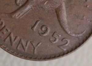 * 1952a. PENNY B63D WEDGE SERIF ON 2 PREDECIMAL CIRCULATED EXAMPLE #SJ31 - Picture 1 of 11