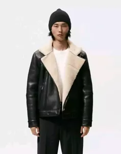 ZARA Man Men's Small Faux Fur Lined Slick Black Coat Sexy Cool Jacket New - Picture 1 of 8