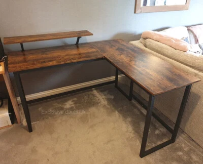 Large Computer Desk Laptop Pc Home Office Corner Table Vintage Industrial Metal