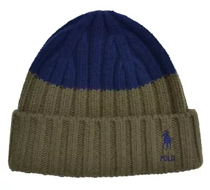 RALPH LAUREN - MÜTZE STRICKMÜTZE WIDE BEANIE HAT - m. WOLLE - BLAU GRÜN - NEU - Bild 1 von 1