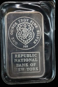 RARE Republic National Bank of New York 1 oz .999 Silver Bar - Johnson Matthey - Picture 1 of 2