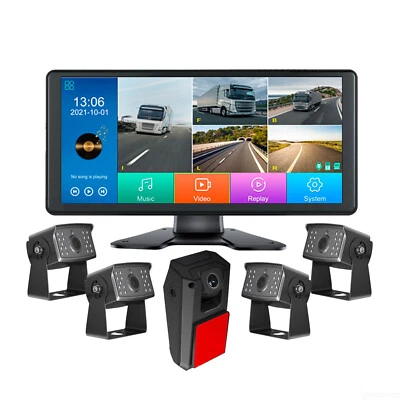 10.36" Quad Monitor 5ch DVR Touch Screen AHD 1080P Front Side Rear View Camera - image 1 of 4