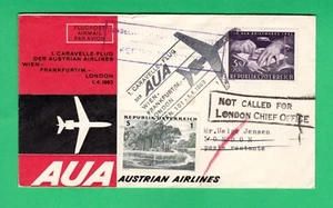 Austrian Airlines Vienna Frankfurt London first flight cover 1963 aviation FFC - Picture 1 of 3