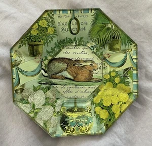 JOHN DERIAN BUNNY RABBIT 5" ACHTECK SIGNIERT DECOUPAGE TELLER *NICHT MEHR PRODUZIERT* - Bild 1 von 2