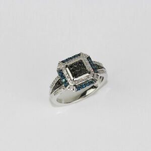 JWBR Kay 10k White Gold, Blue Clear and Black Diamond Womens Ring Size 6.75
