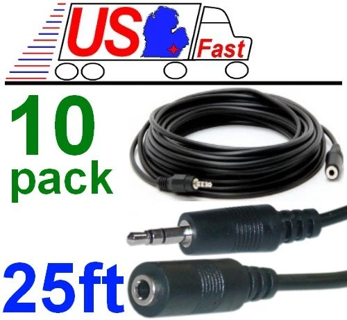 Lot10 25ft long 3.5mm Stereo Male~Female Extension Audio/Headphone Cable$SHdis{K - Image 1 of 1