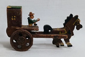 Estatuilla de carro de caballo de madera miniatura vintage Japón japonés - Imagen 1 de 6