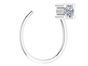 925 Sterling Silver Womens Pierced Nose Stud / 0.02cts Natural Diamond Nose Ring - Picture 1 of 6