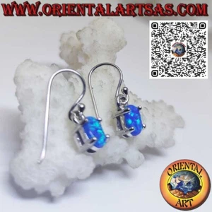 Orecchini in argento 925 ‰ con opale mistico blu ovale incastonata - Foto 1 di 4