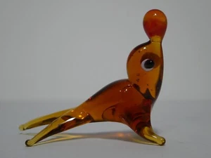 Rare Vintage Glass Miniature Amber & Red Sea Lion & Ball VGC Hand Made - Picture 1 of 11