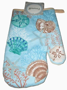 COASTAL OVENMITT ~ 10" ~ SEASHELLS~ 100% Cotton - Picture 1 of 1