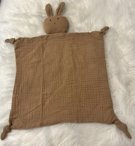 Holde Modern Muslin Brown Bunny Rabbit Lovey Security Blanket Plush Cotton Knots - Picture 1 of 10