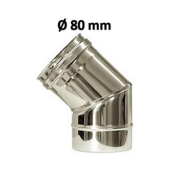 Curva 45° Ø 80 mm in acciaio inox per canna fumaria parete singola