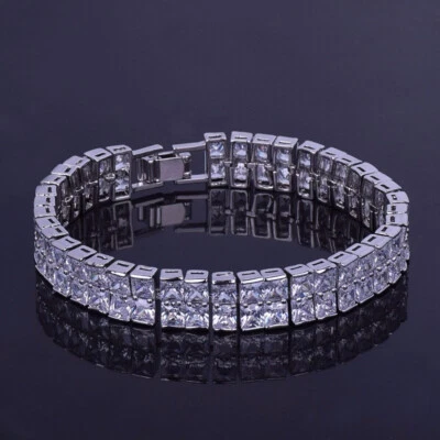 Corrente de tênis pulseira bling masculina rapper folheada a prata dourada tornozeleira joias hip hop - Imagem 1 de 3