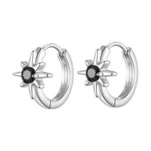 Stainless Steel Black Zircon Octagonal CZ Women Star Earrings Best Friend Gift - Picture 1 of 10
