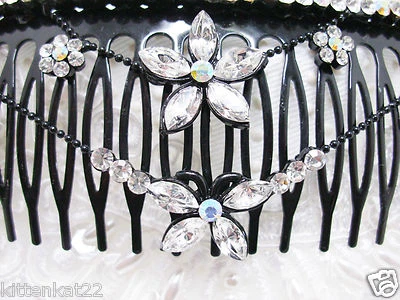 New Aurora Borealis and Clear Austrian Crystal Comb with Dangler, Wedding Comb - Image 1 of 4