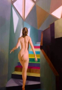 WOMAN CLIMBING STAIRS ART  Photo Magnet @ 3"x5" - Picture 1 of 3