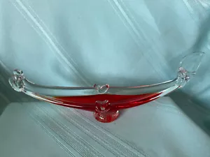 Vintage “Viking Glass” Hand Blown Art Gondola Dish / Ash Tray. Red Cased Glass - Picture 1 of 12